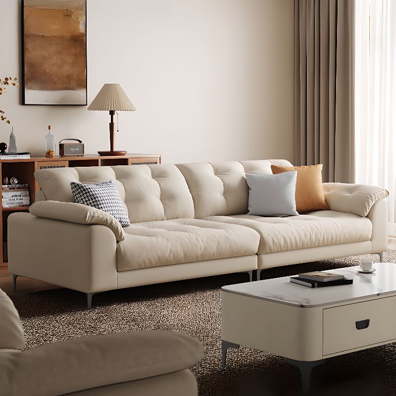 Contemporary Modern Solid Color Water Resistant Standard Sofa in Off-White for 2 People with Slipcover and 3 Pillows