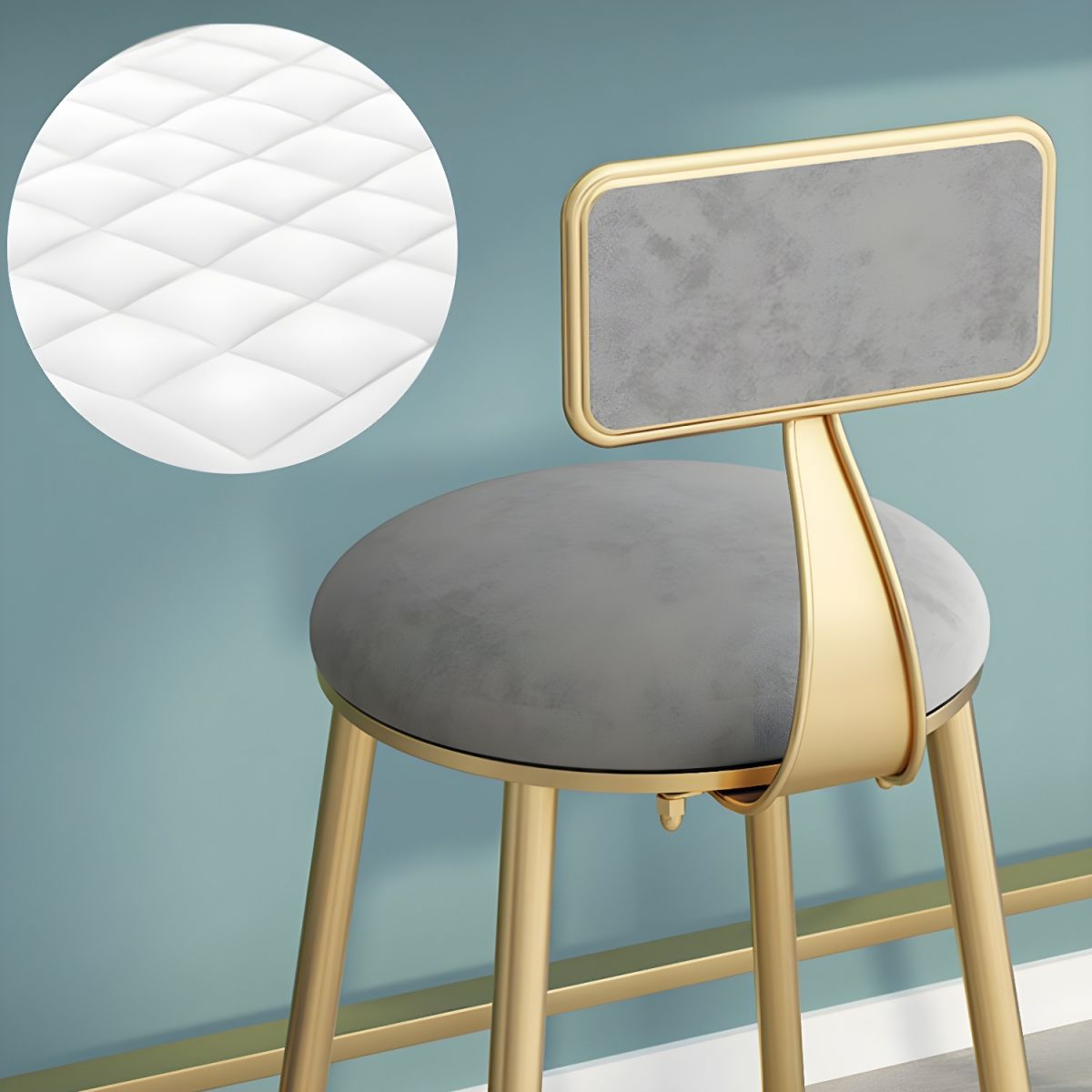 Glam Metal Home Bar Set with Gold Upholstered Chairs and Footrest