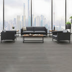 Glam Black Cushions Square Arm Genuine Leather Stationary Sofa