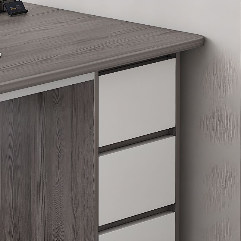 Modern Rectangular Laminate Desk with Gray/Auburn/Unfinished Color and Drawers, Perfect Office Computer Desk with Cable Management