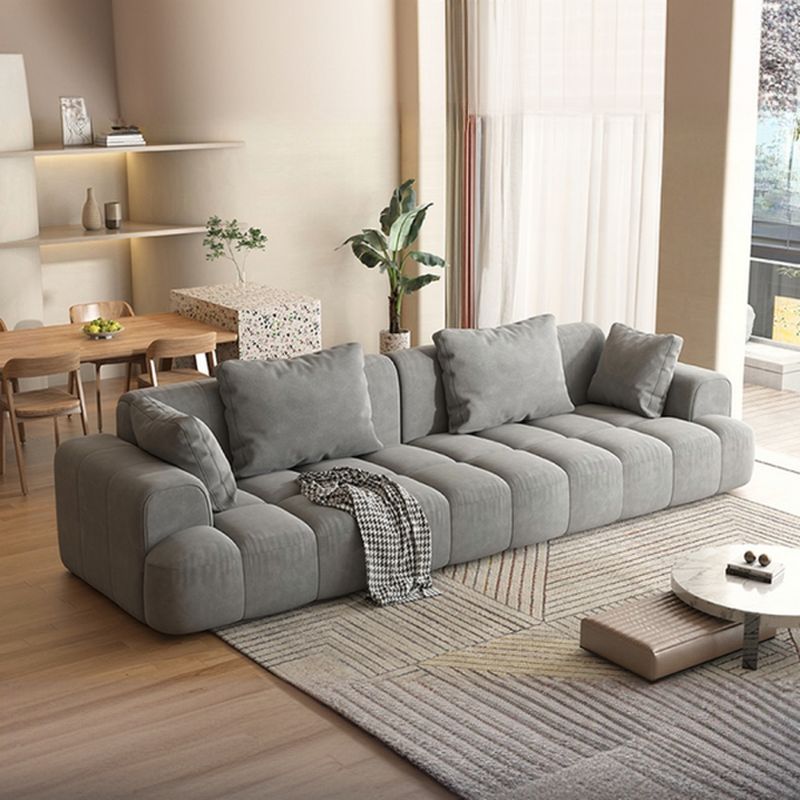 Flannel Sofa in Gray/Olive Green/Off-White with 4 Pillows