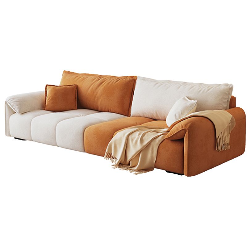 Contemporary Modern Stain Resistant Solid Color Standard Sofa in Off-White/Amber Flannel, Seats 4/3 with 2 Pillows