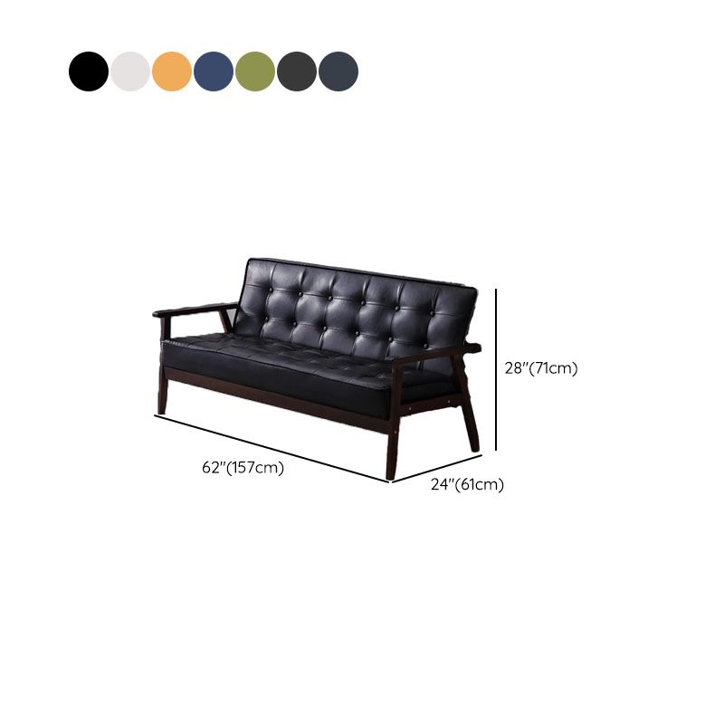 Contemporary Modern Solid Color Scratch-durable Standard Sofa in Midnight Black/Cerulean/Jade Green Pu Leather, Seats 3