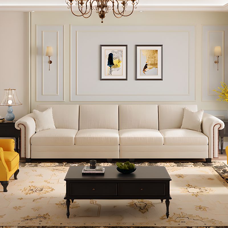 Drawing Room Standard Sofa in Light Gray/Navy Blue/Off-White with Armrest