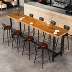 Minimalist Pub Table with Natural Wood Trestle Base in Auburn Rectangle and Foot Pedestal
