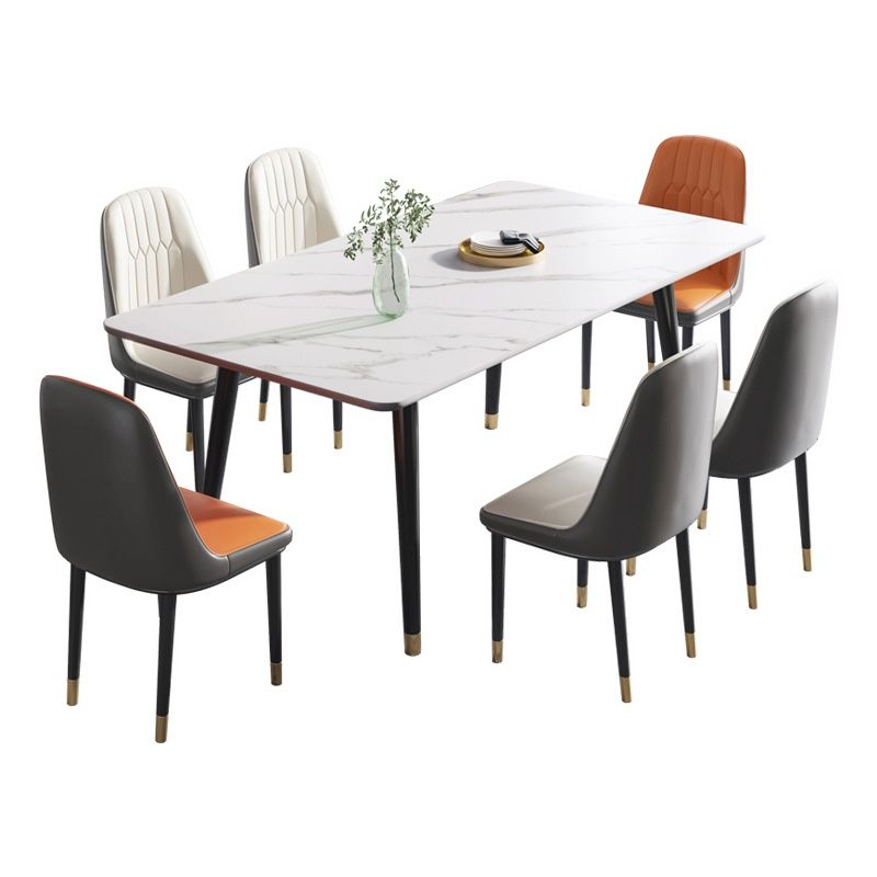 Rectangle Stone Kitchen & Dining Table in Black for 4-person Seat/6-seater, Anti-Fouling Sintered Stone Tabletop