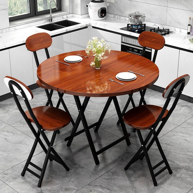 Trendy Folding Circular-shaped Bi-fold Table in Midnight Black/White, Crack Resistant with MDF Wood Top