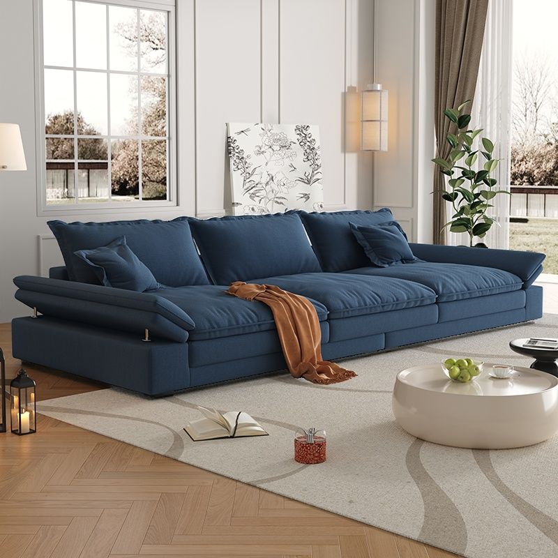 Contemporary Solid Color Tear Resistant Standard Sofa in Black/Amber Color/Off-White, Seats 6 with 2 Pillows