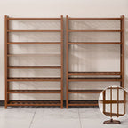 Art Deco Bambusa Rectangle Shoe Rack in Brown with Adjustable Shelves for 21-40 Pairs in Drawing Room