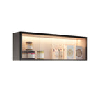 Contemporary Faux Wood Wall Mounted Display Cabinet with Glass Door in Grey