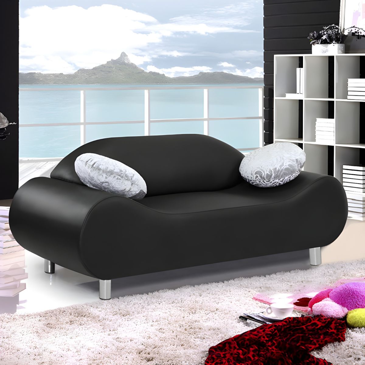 Armless Sofa 25.59" High Contemporary for Apartment Wooden Frame