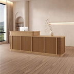 Rectangular Reception Desk with Locker, Hutch, Keyboard Tray, Brown/Unfinished Color Top, Filing Cabinet, Manufactured Wood Top
