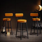 Casual Rawhide Bar Stools in White/Blue/Emerald Green with Back and Round Top, Featuring Leg Rest