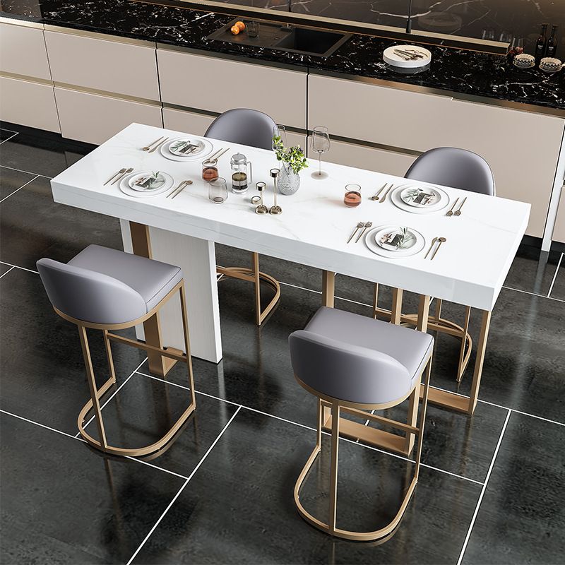 Luxurious High Top Table with White Marble Top, Dual Footing, Seating for 4/6/8, Chalk Color, Rectangle Shape
