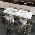 Luxurious High Top Table with White Marble Top, Dual Footing, Seating for 4/6/8, Chalk Color, Rectangle Shape