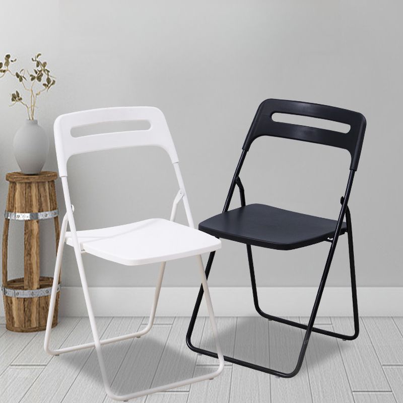 Contemporary Solid Color Side Chair with Ventilated Back, Compact Foldable Metal Frame, Linoleum Compatible