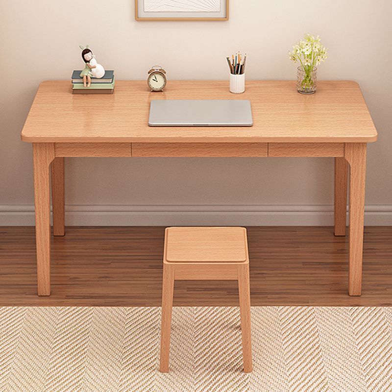 Modern Rectangular Beech Writing Table with Drawers in Unfinished Color