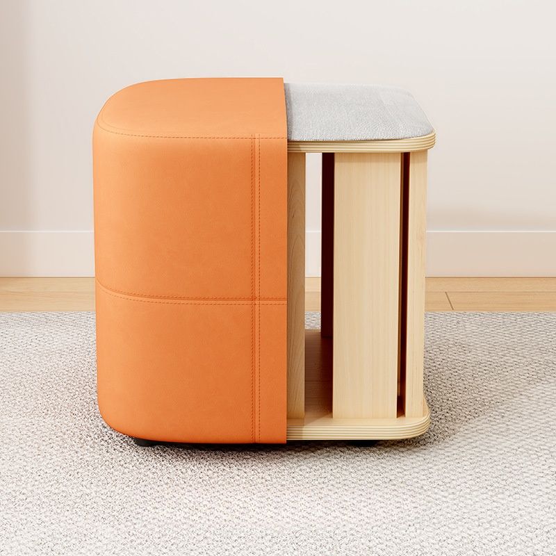 Trendy Square Solid Color Standard Ottoman with Leatherette Upholstery in Chalk/Sage/Caramel