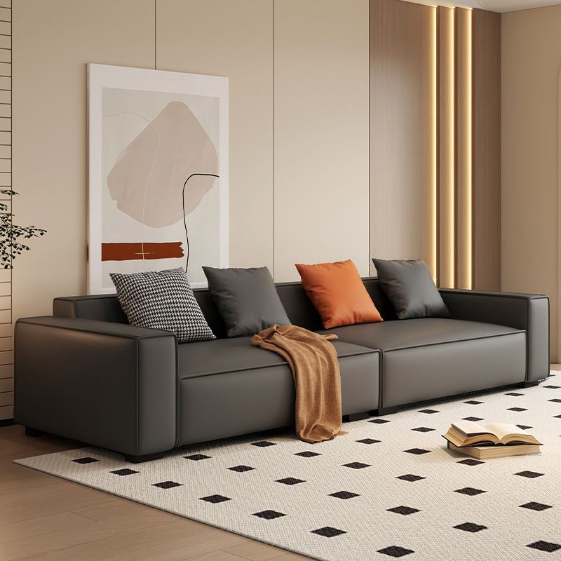 Drawing Room Standard Sofa in Dark Gray/Coffee/Off-White with Armrest and 4 Pillows
