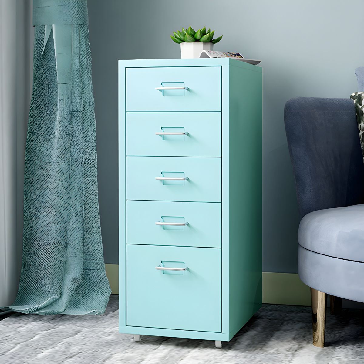 Contemporary File Cabinets Steel Frame Mobile Filing Cabinet with Wheels