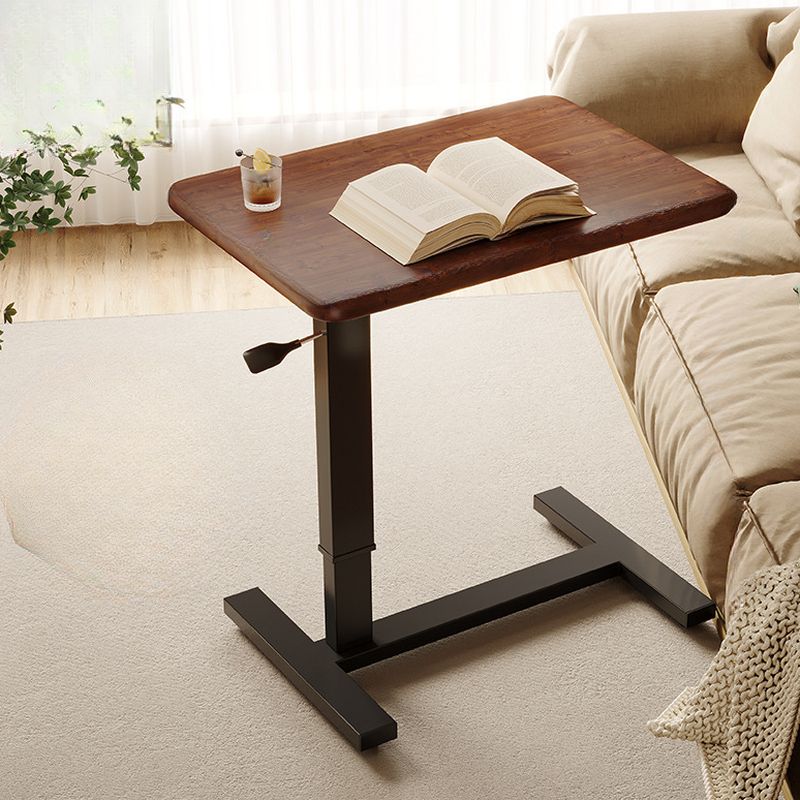 Minimalist Manual Moves Up and Down Bend-resistant Cocoa/Chalk Timber Standing Desk with H-Shape Base and Wheels / Casters