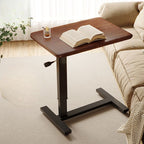 Minimalist Manual Moves Up and Down Bend-resistant Cocoa/Chalk Timber Standing Desk with H-Shape Base and Wheels / Casters