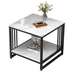 Contemporary Chairside Table Only with Light Gray Stone Top and 4 Legs, Rectangle/Square Shape with Shelf