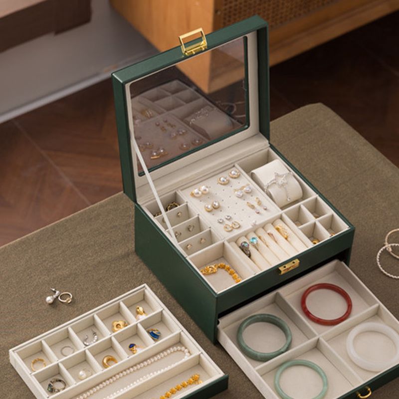 Modern & Contemporary Natural Wood Jewelry Armoire with Solid Color Pattern