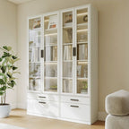 Organizing Shelf with 2-Drawer, 4 Shelves in Steel, Vertical, Transparent Glass Door, Closed Back