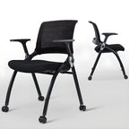Minimalist Ergonomic Office Furniture with Midnight Black Upholstered Seating, Arms, and Wheels