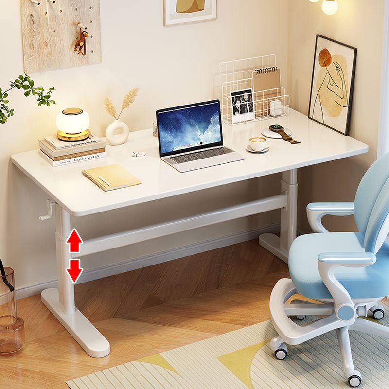 Trendy Rectangular Height-Adjustable Laminate Writing Table in Chalk/Unfinished Color with Hand-Operated Adjustment