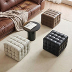 Modish Square Solid Color Standard Ottoman in Genuine Leather with Scarlet/Caramel/Beige Button-tufted Upholstery