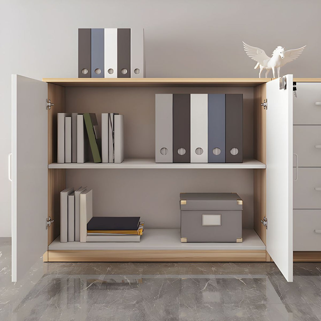 Modern Cabinet Wood Lateral Adjustable Storage Shelves and Locking Drawers File Cabinet