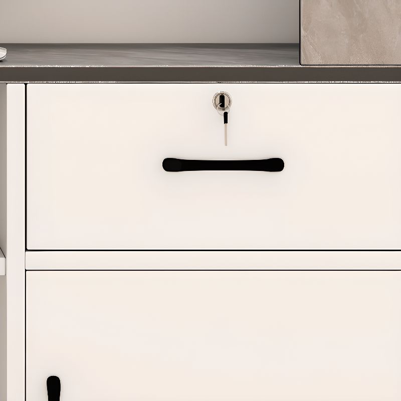 Rectangle Manufactured Wood Top Reception Desk with Locker, Hutch & Cable Management
