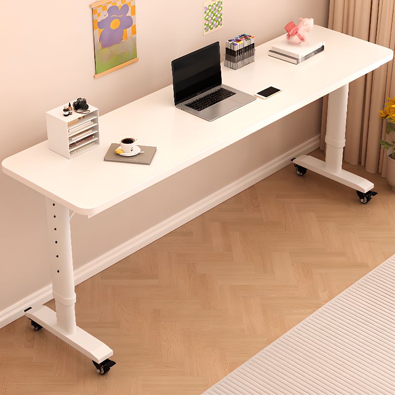 Adjustable Height Bend-resistant T-Shape Base Table with Manual Height Adjustment in Ink/Light Brown/Natural Color, Self-supporting with Wheels/Casters and Lockable Brakes