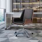 Art Deco Tanned Hide Studio Chairs in Ink/Lemon Color/Amber Color with Swivel Wheels, Fixed Arms, and Ergonomic Design