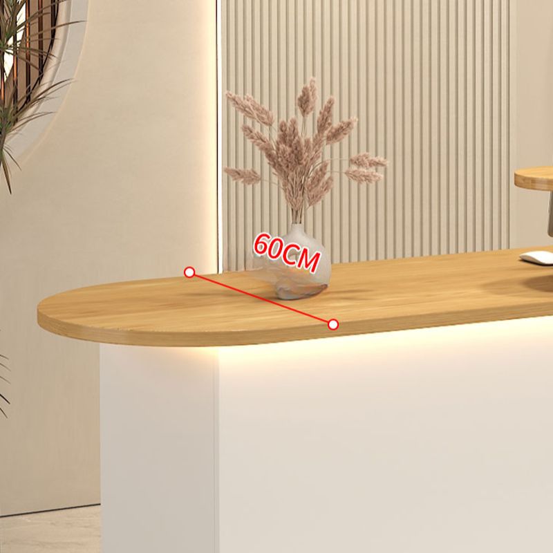 Rectangle Manufactured Wood Reception Desk with Stone Top, Locker, Keyboard Tray, and Filing Cabinet