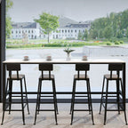 Rectangular Modern Stone Top Bar Table Set with Trestle Base and Backrest Barstools