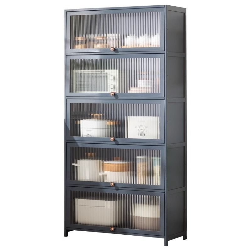 Simplistic Bambusa Standard Microwave Shelf Cabinet with Multiple Cabinets, Shelves, and Doors