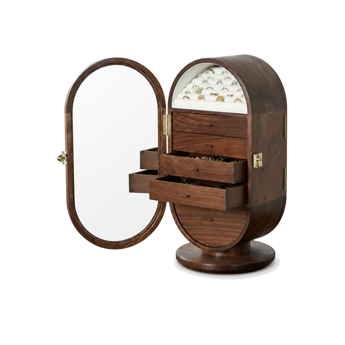 GZJSLOVE Walnut Jewelry Cabinet with Vanity Mirror - product on pure white background