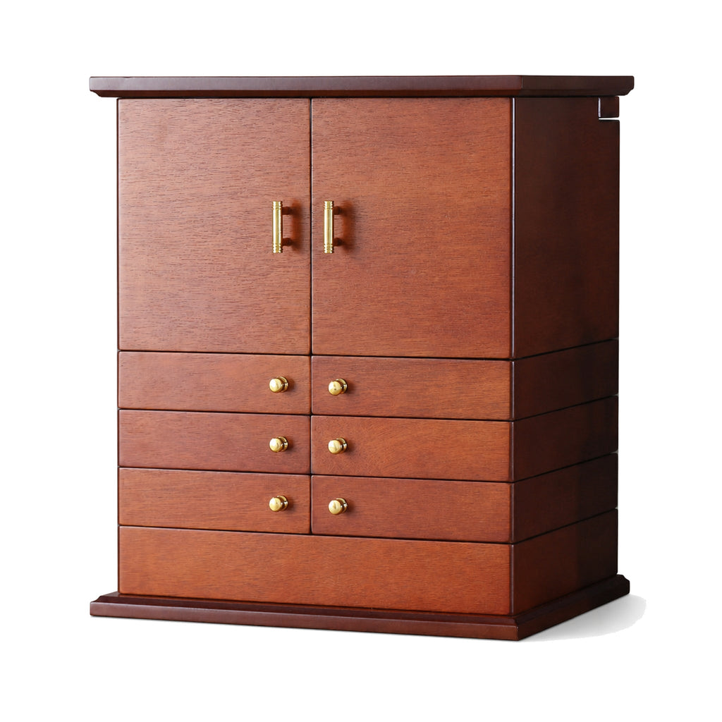 GZJSLOVE Large Four-Drawer Jewelry Cabinet with Earring Racks on pure white background