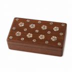 Margaux single-layer black walnut jewelry box with mother-of-pearl inlay on white background