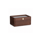 Closed Winston black walnut glass-top watch box on white background