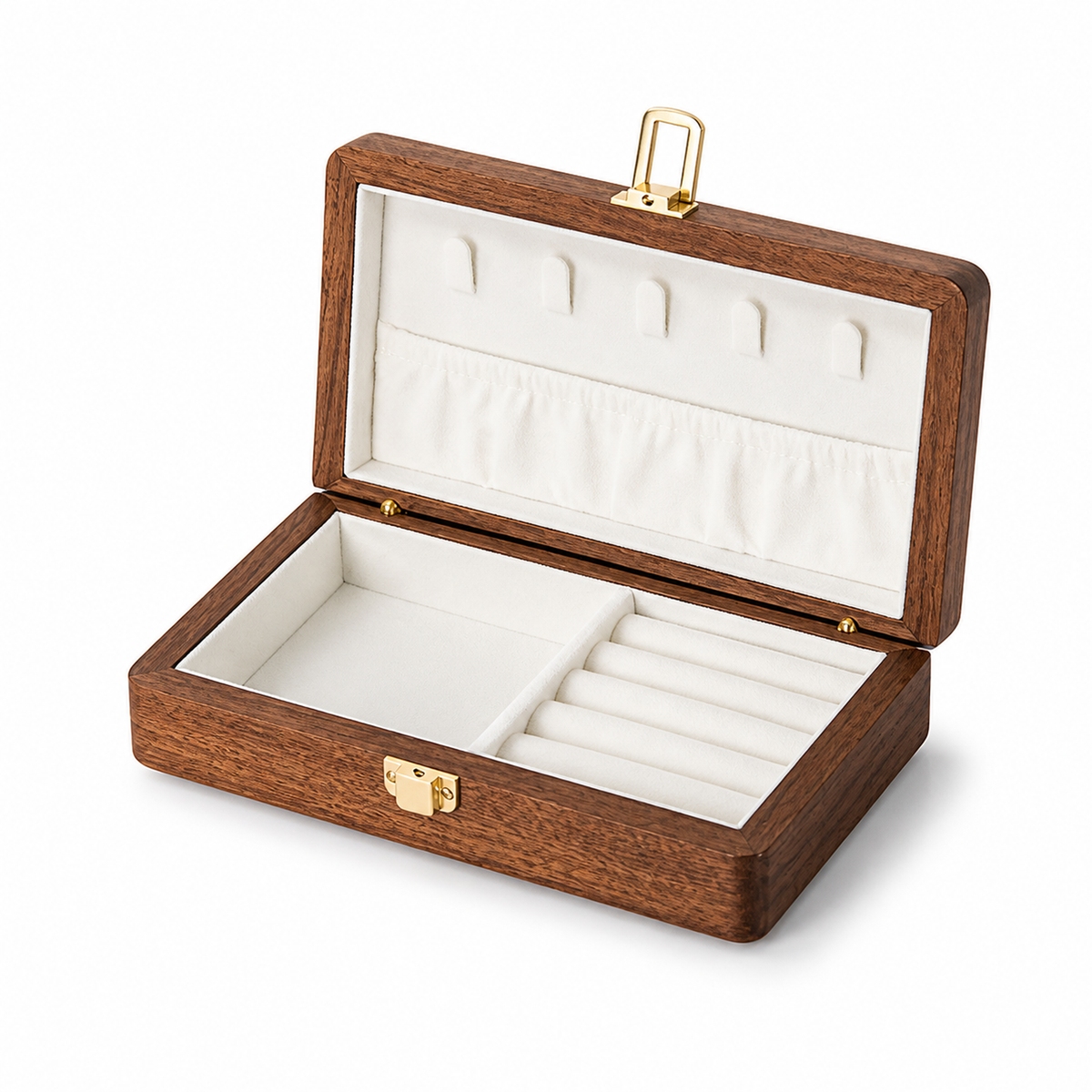 Amelie walnut jewelry box milky white single layer on white background