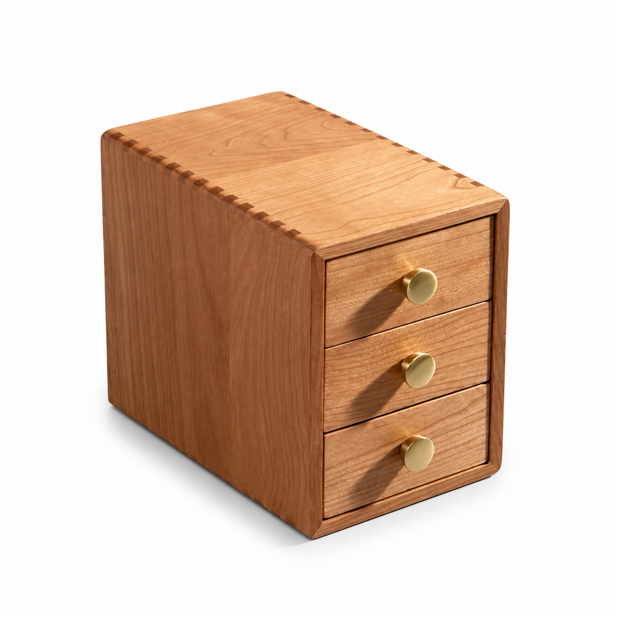 Clara cherry wood three-drawer organizer in small size on white background