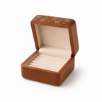 Celice rosewood rings and earrings jewelry box on white background