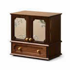 Lina walnut jewelry cabinet with floral mirror doors on white background