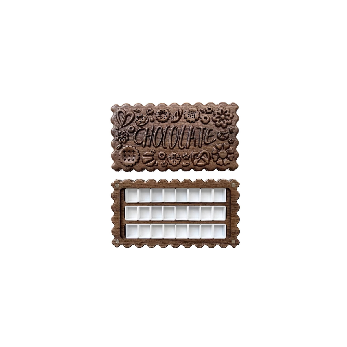 Open and closed Cokkie walnut watercolor palette on white background