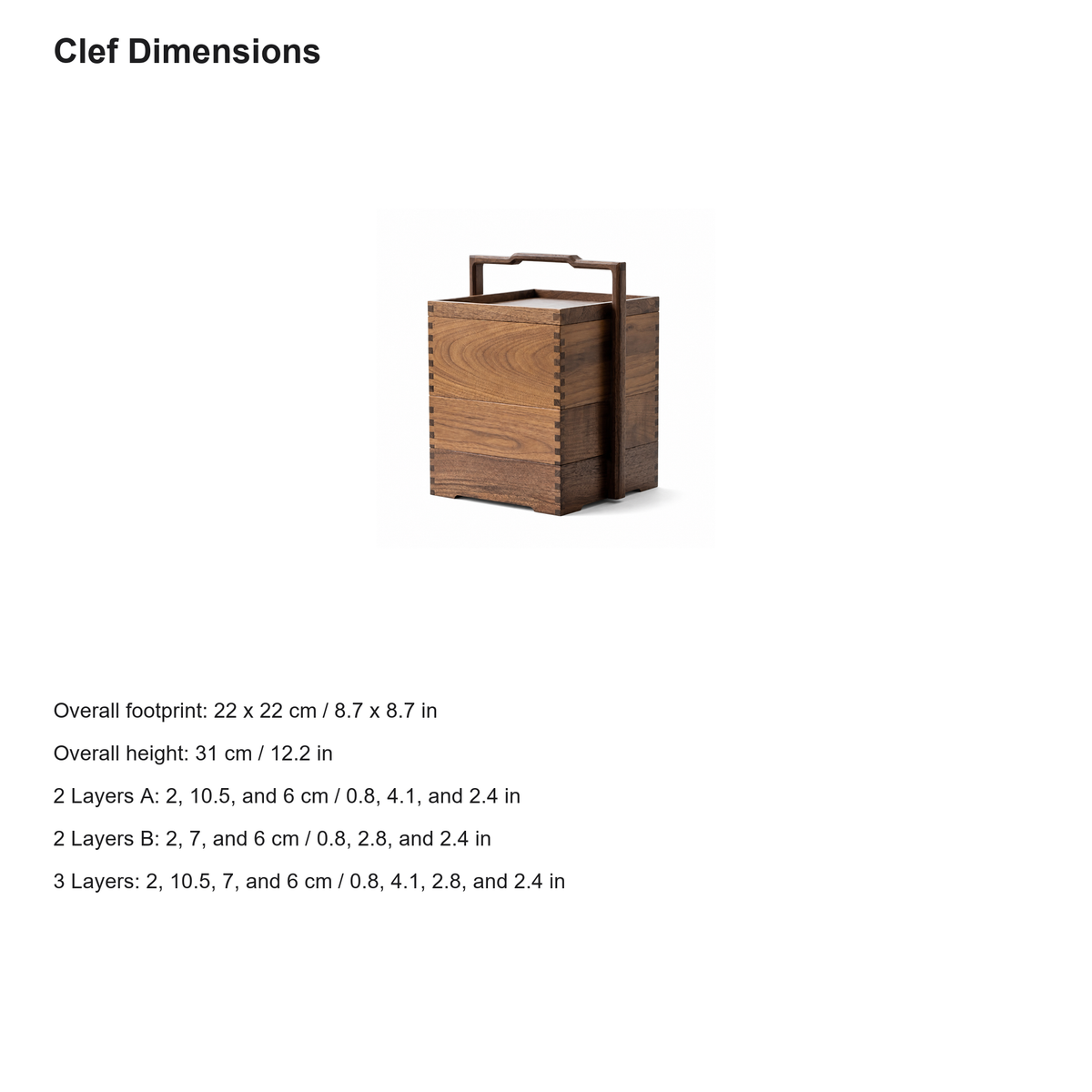 Clef storage caddy dimensions in centimeters and inches