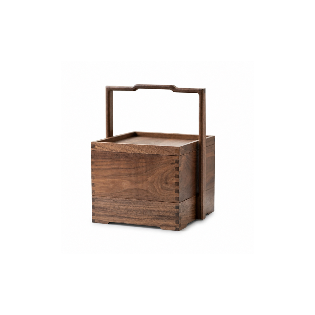 Clef 2 Layers A black walnut storage caddy on white background